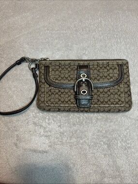 Coach Y2K Signature Canvas Wristlet in Brown with Dark Leather Trim